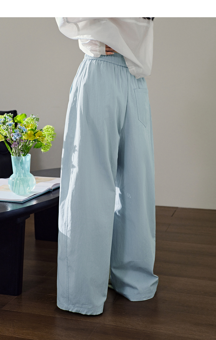 青ファッション 爽やか麻混ワイドパンツ