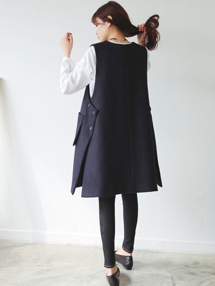 青ファッション ノースリーブロングジャケットベスト
