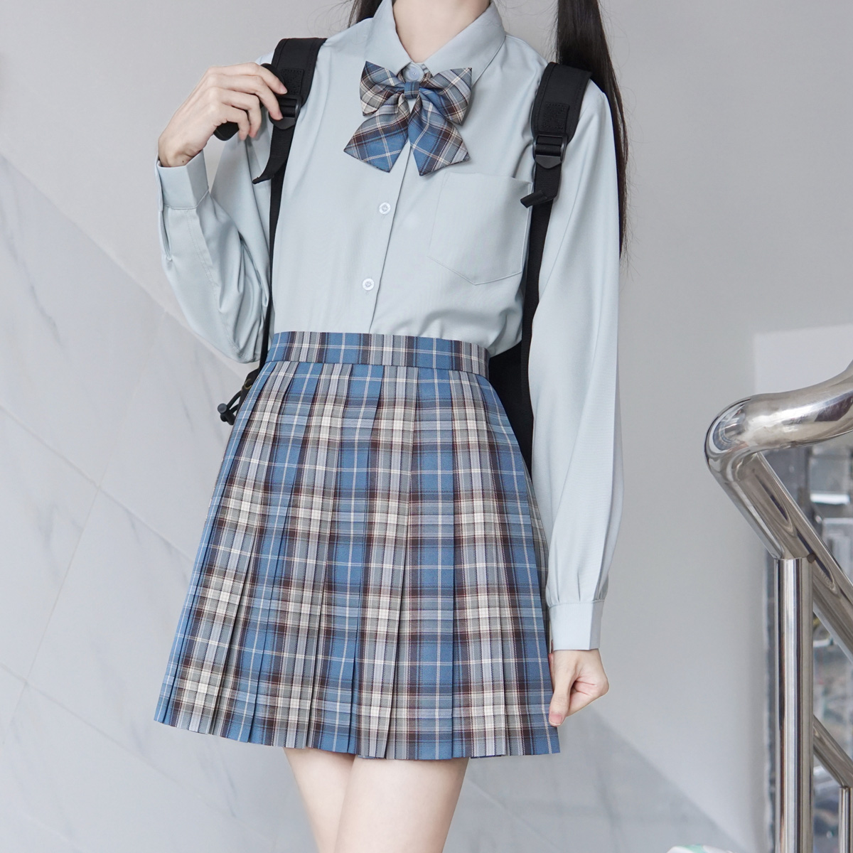 青ファッション 青ファッション 制服風リボン付きブラウス