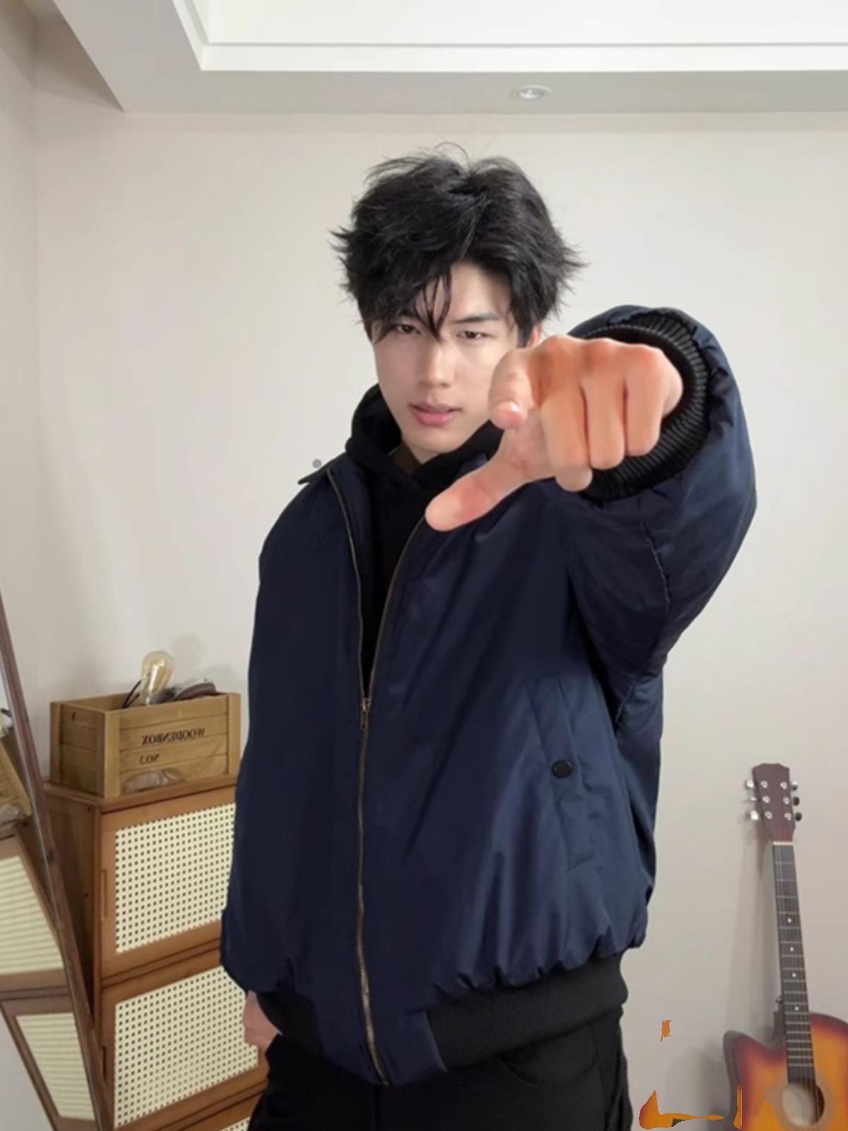 青ファッション 都会派ミリタリーブルゾン