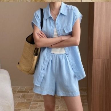 青ファッション 爽やか夏のリラックスセットアップ