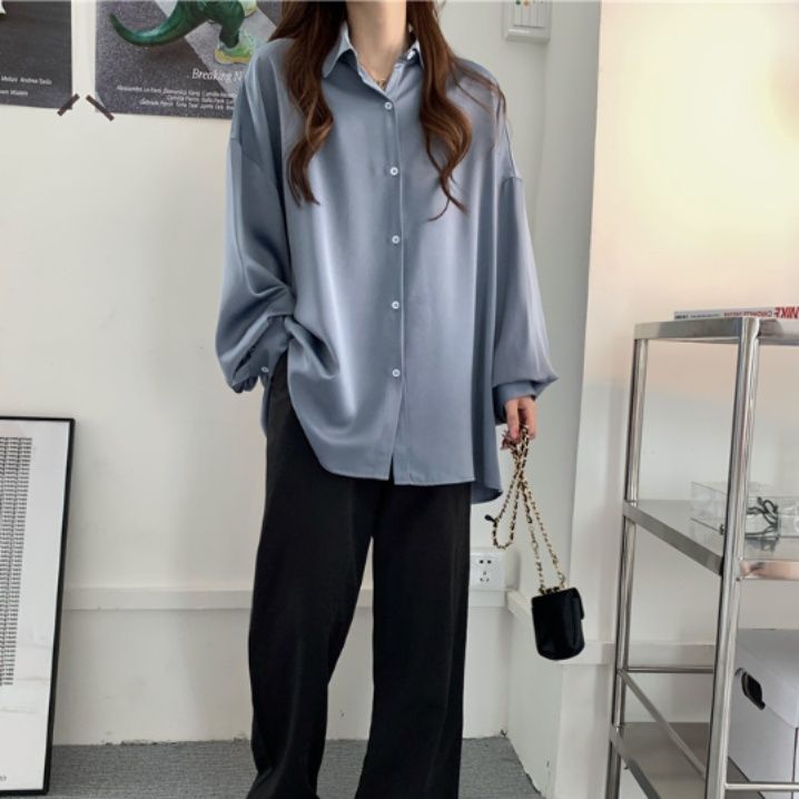 青ファッション シルエット美人ゆったりシャツ