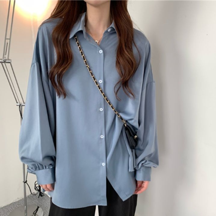 青ファッション シルエット美人ゆったりシャツ
