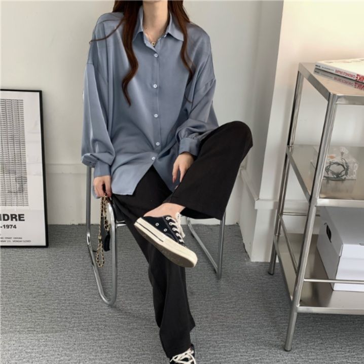 青ファッション シルエット美人ゆったりシャツ