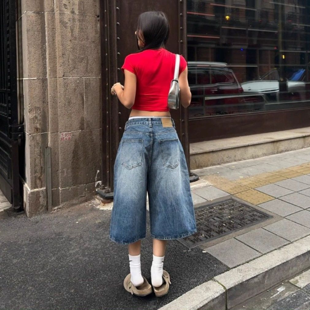 青ファッション ゆったりワイドガウチョパンツ