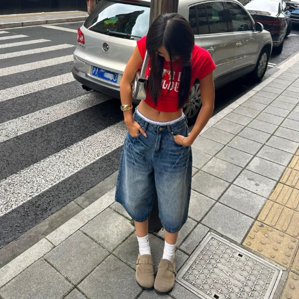 青ファッション ゆったりワイドガウチョパンツ