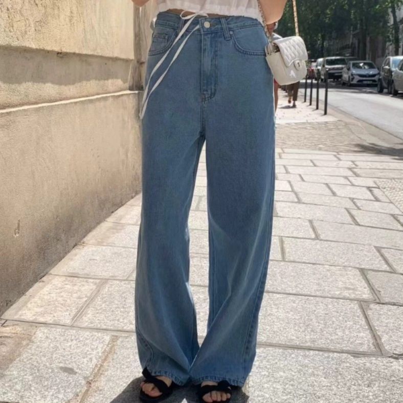 青ファッション ゆったりワイドデニムパンツ
