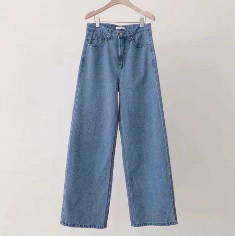 青ファッション ゆったりワイドデニムパンツ