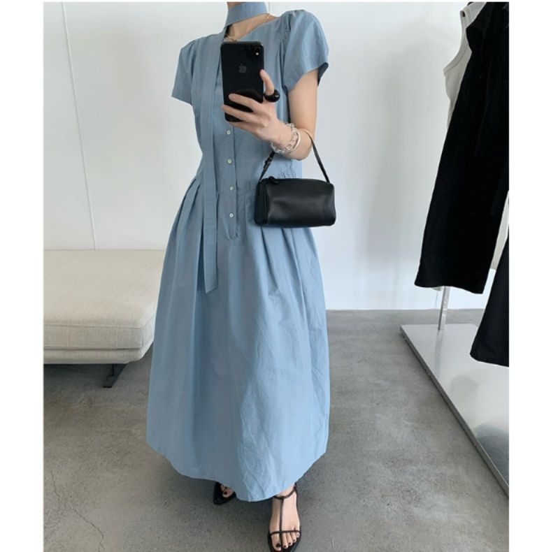 青ファッション なめらかフレアワンピーススカート