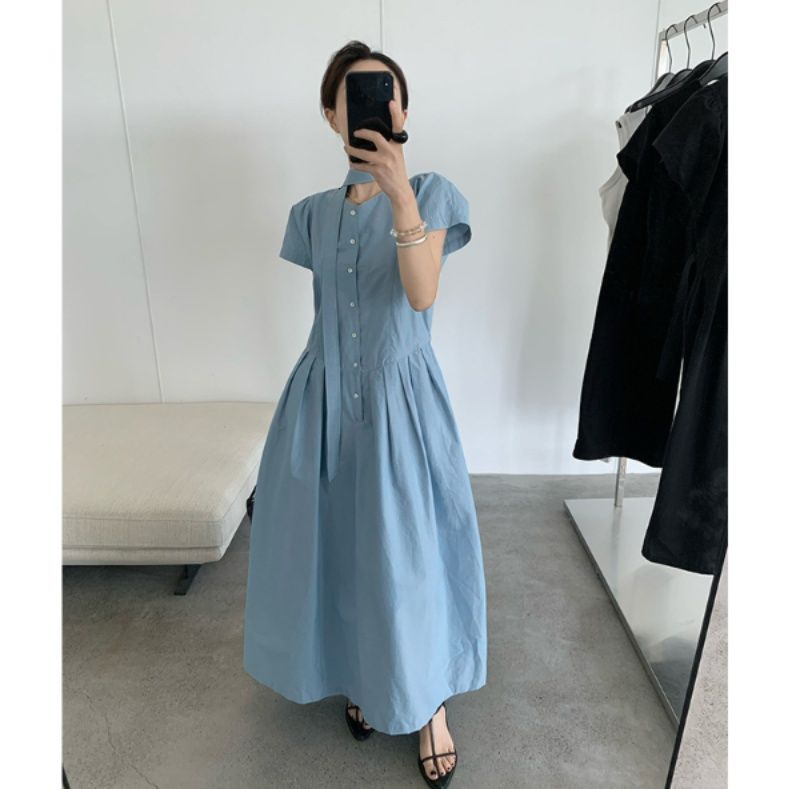 青ファッション なめらかフレアワンピーススカート
