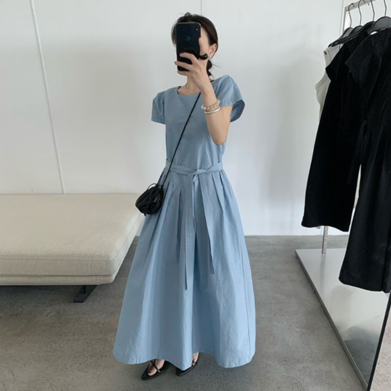 青ファッション なめらかフレアワンピーススカート