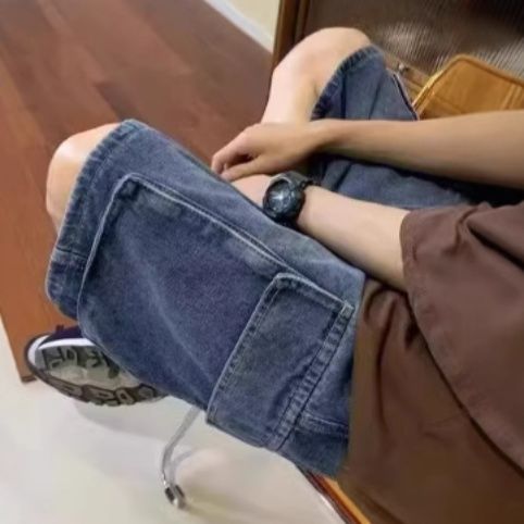 青ファッション ゆったりデニムハーフパンツ
