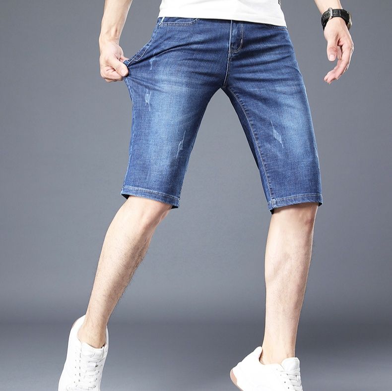 青ファッション 夏季リラックスデニムハーフパンツ