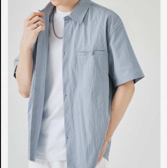 青ファッション 涼風リネン半袖シャツ