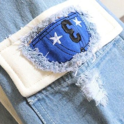 青ファッション 重ね着風フード付きデニムジャケット