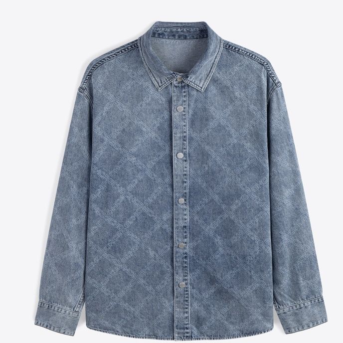 青ファッション ビンテージ風デニムシャツ