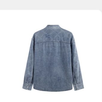 青ファッション ビンテージ風デニムシャツ