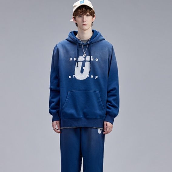 青ファッション シンプル リラックス パーカー