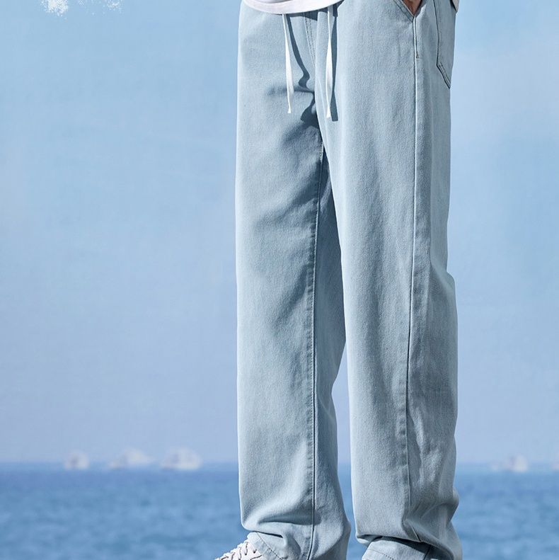 青ファッション リラックス紐付きデニムパンツ