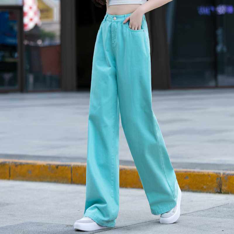 青ファッション パンツ ゆったりワイドデニム