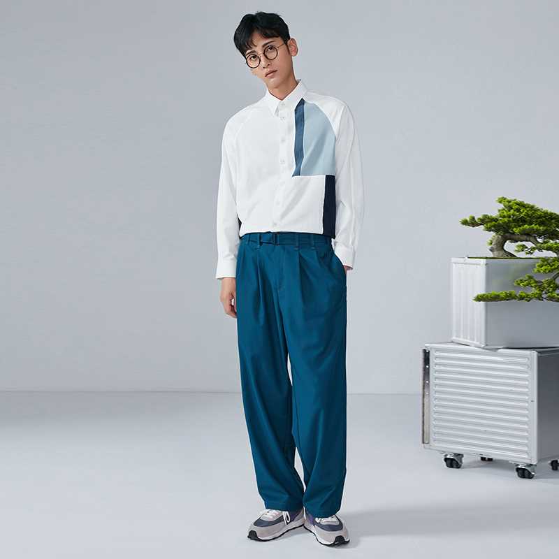 青ファッション パンツ ゆったりワイドパンツ