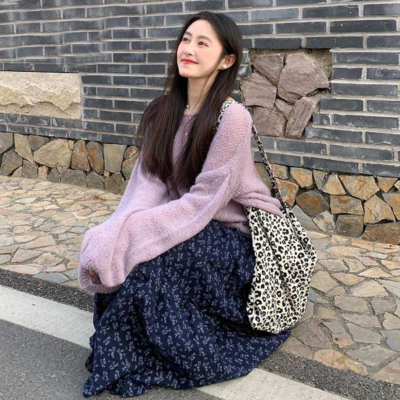 青ファッション スカート 小花柄マキシボトムス