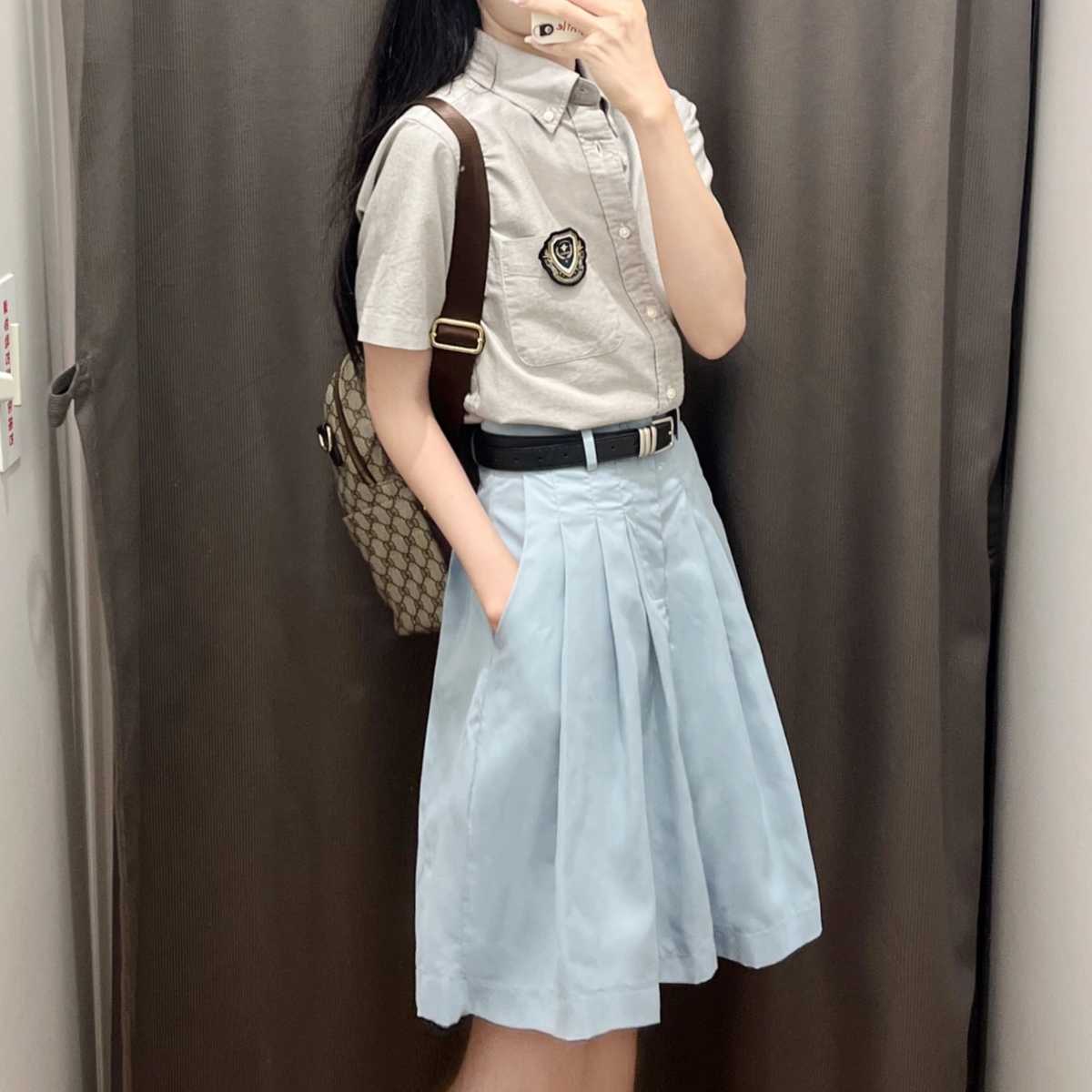 青ファッション スカート 優美なプリーツ入りフレアボトムス