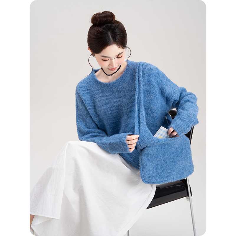 青ファッション ニット ふわもこゆったりニット