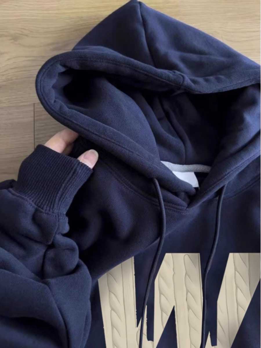 青ファッション 青ファッション 立体編みロゴ入りフーディ