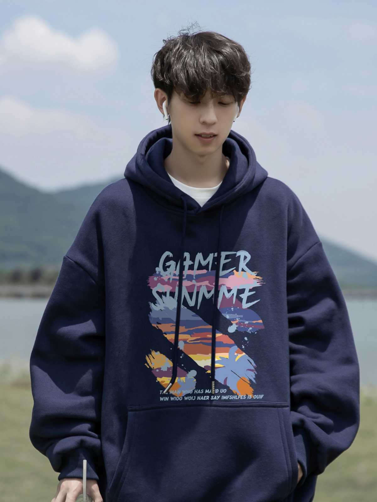 青ファッション 青ファッション サンセットアート パーカー