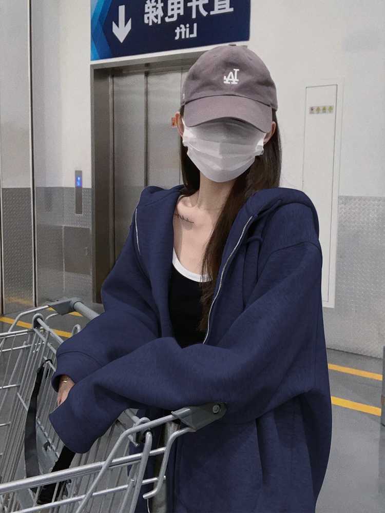 青ファッション 青ファッション ゆったりシルエットフード付き羽織