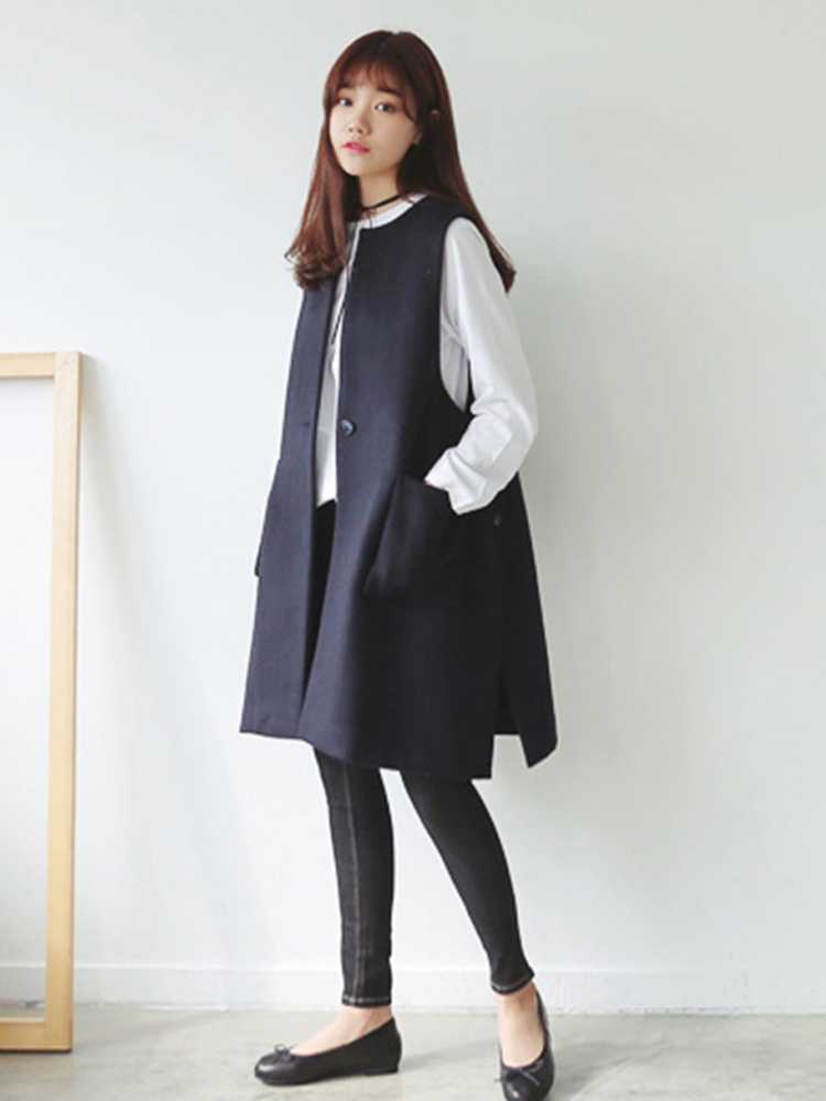 青ファッション ノースリーブロングジャケットベスト