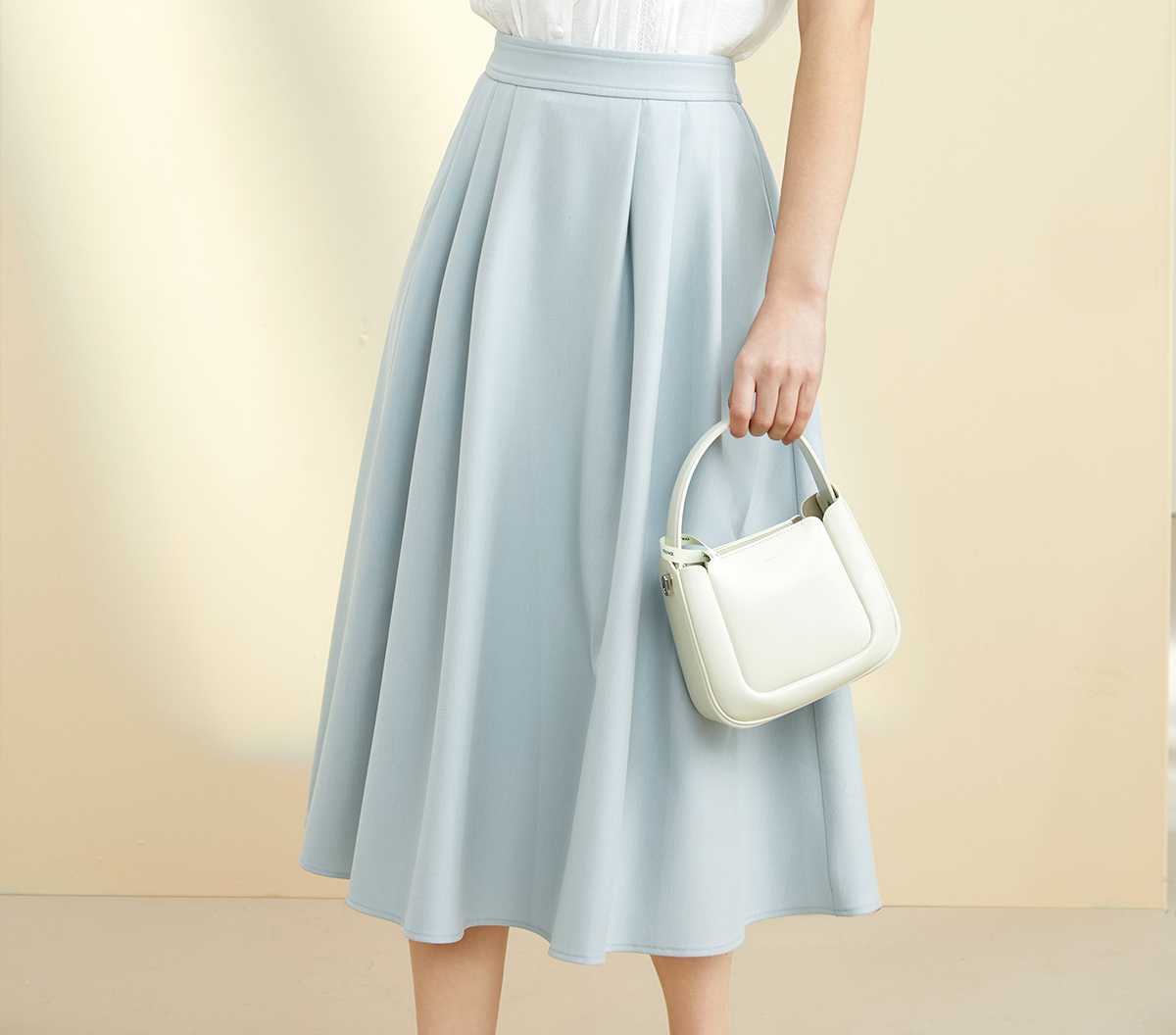 青ファッション プリーツフレアスカート