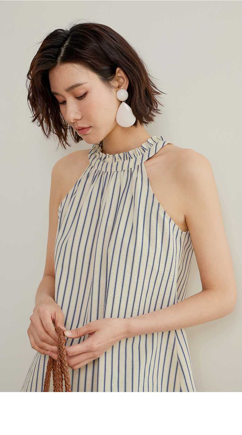 青ファッション ホルターネックストライプシャツ
