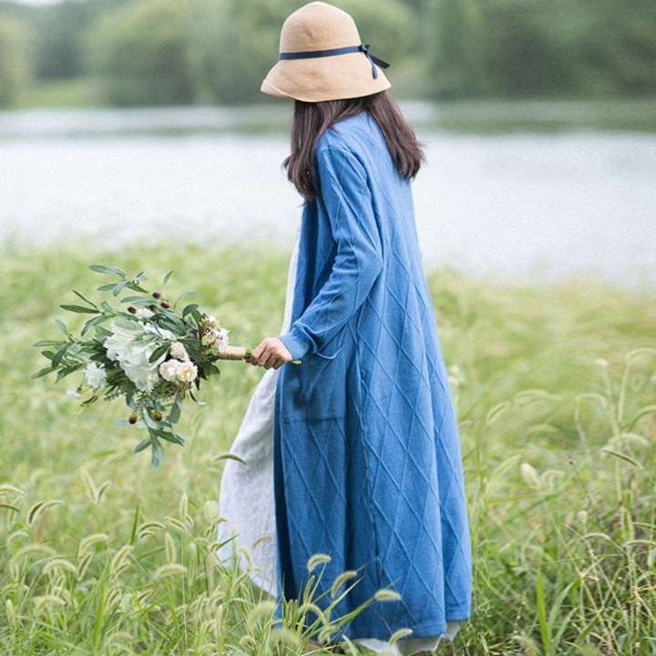 青ファッション 青空に映える長袖ゆったりカーディガン羽織りもの