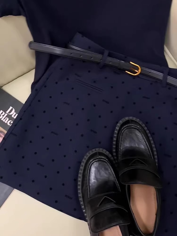 青ファッション 青ファッション 上質シンプル水玉柄セットアップ