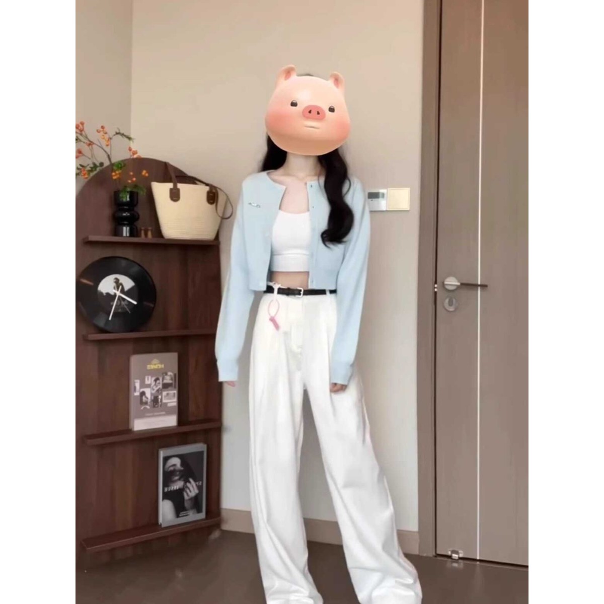 青ファッション 青ファッション クロップド丈シンプルカーディガン