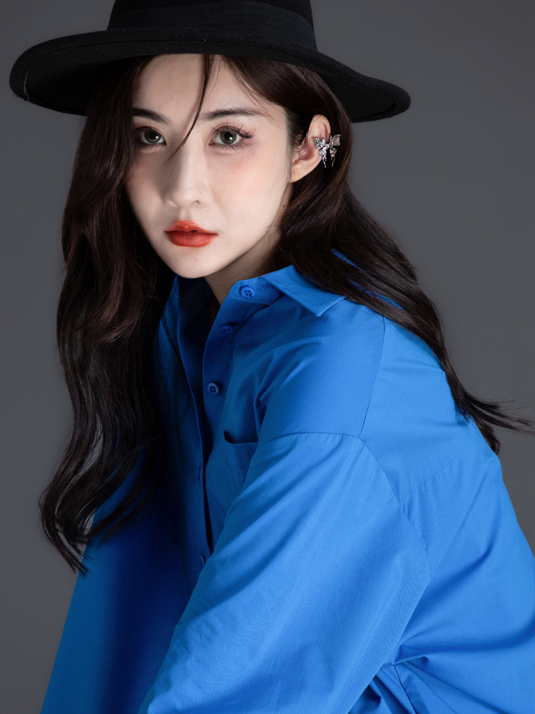 青ファッション ロングシャツワンピース