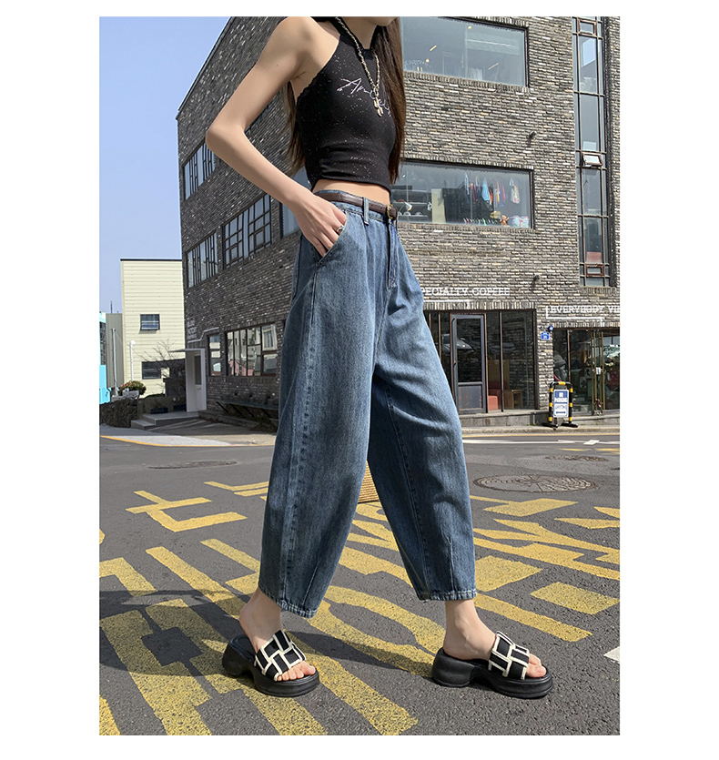 青ファッション ゆったりワイドデニムパンツ