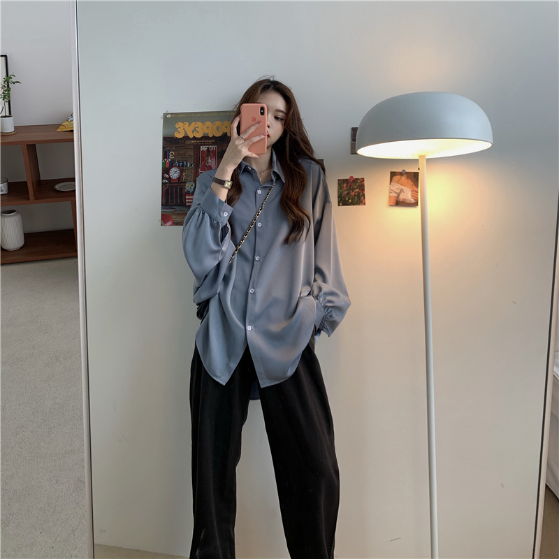青ファッション シルエット美人ゆったりシャツ