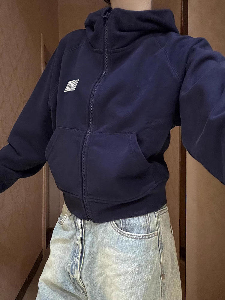 青ファッション 青ファッション シンプルハイネックジップパーカー