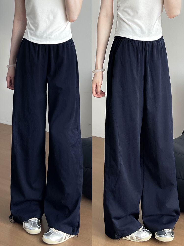 青ファッション ゆったりワイドパンツ