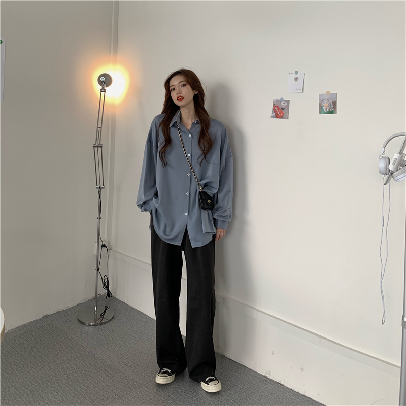 青ファッション シルエット美人ゆったりシャツ