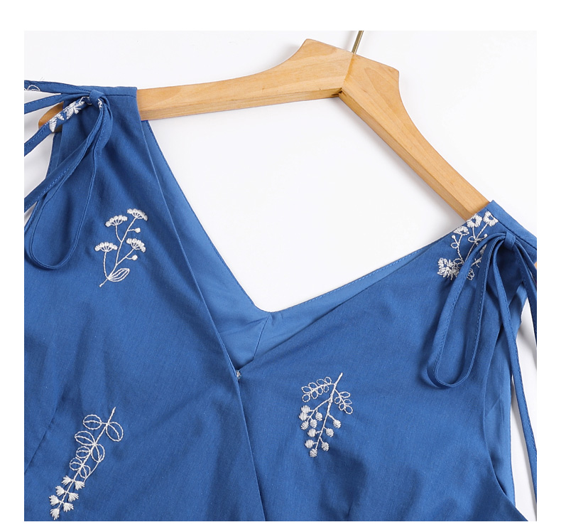 青ファッション 花刺繍カシュクールワンピース