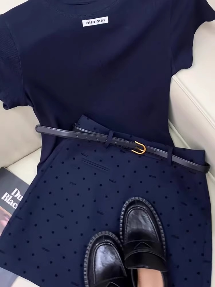 青ファッション 青ファッション 上質シンプル水玉柄セットアップ