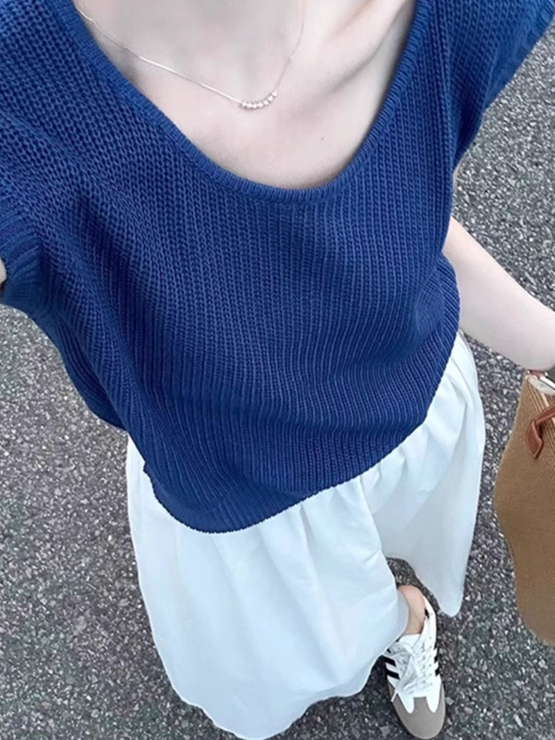 青ファッション 青ファッション なめらか袖なしニットベスト
