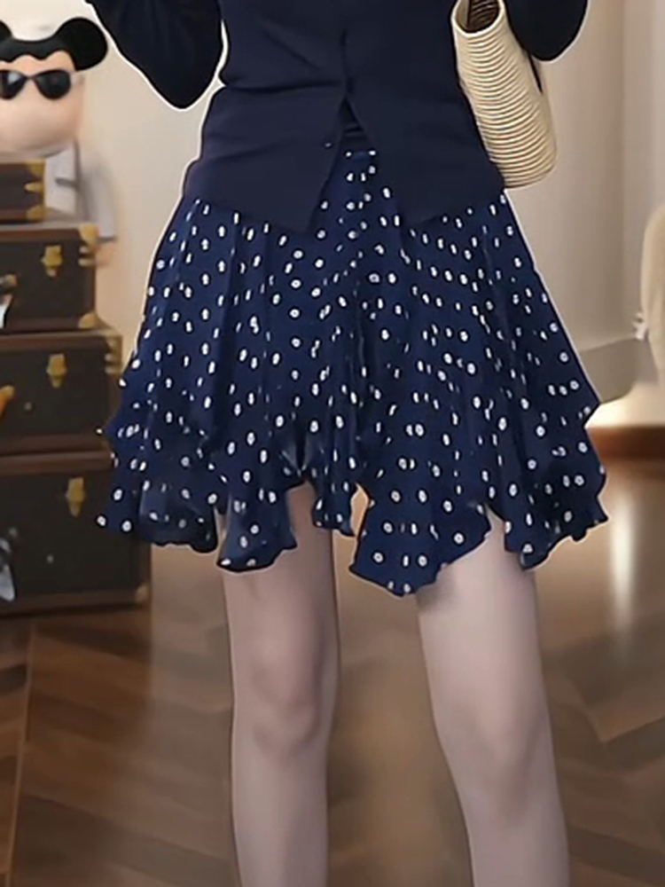 青ファッション 青ファッション 花びら舞う不規則裾フレアスカート