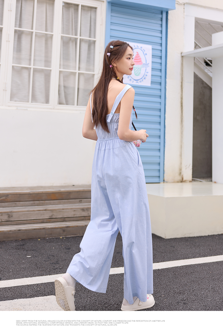 青ファッション 優雅キャミソールワイドパンツ