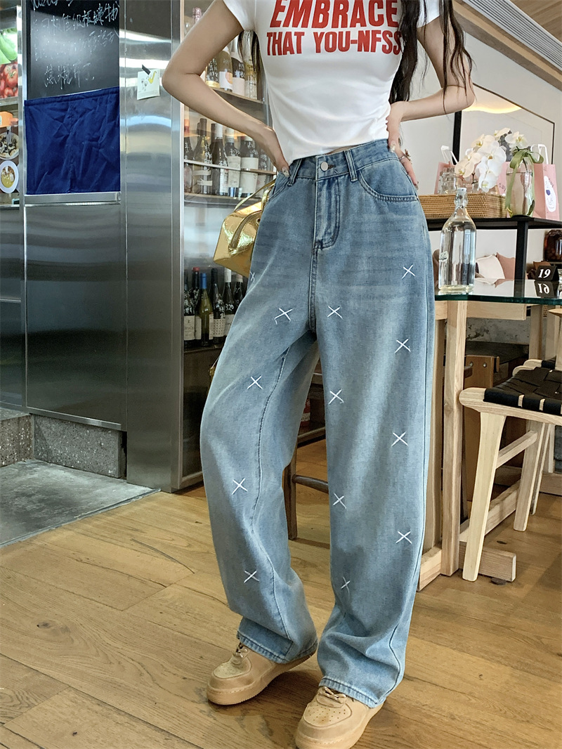 青ファッション 二〇二四年新作デニムワイドパンツゆったりシルエット