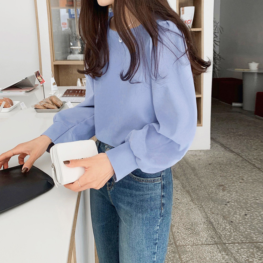 青ファッション 上品フェミニン 爽やかブルーシャツブラウス